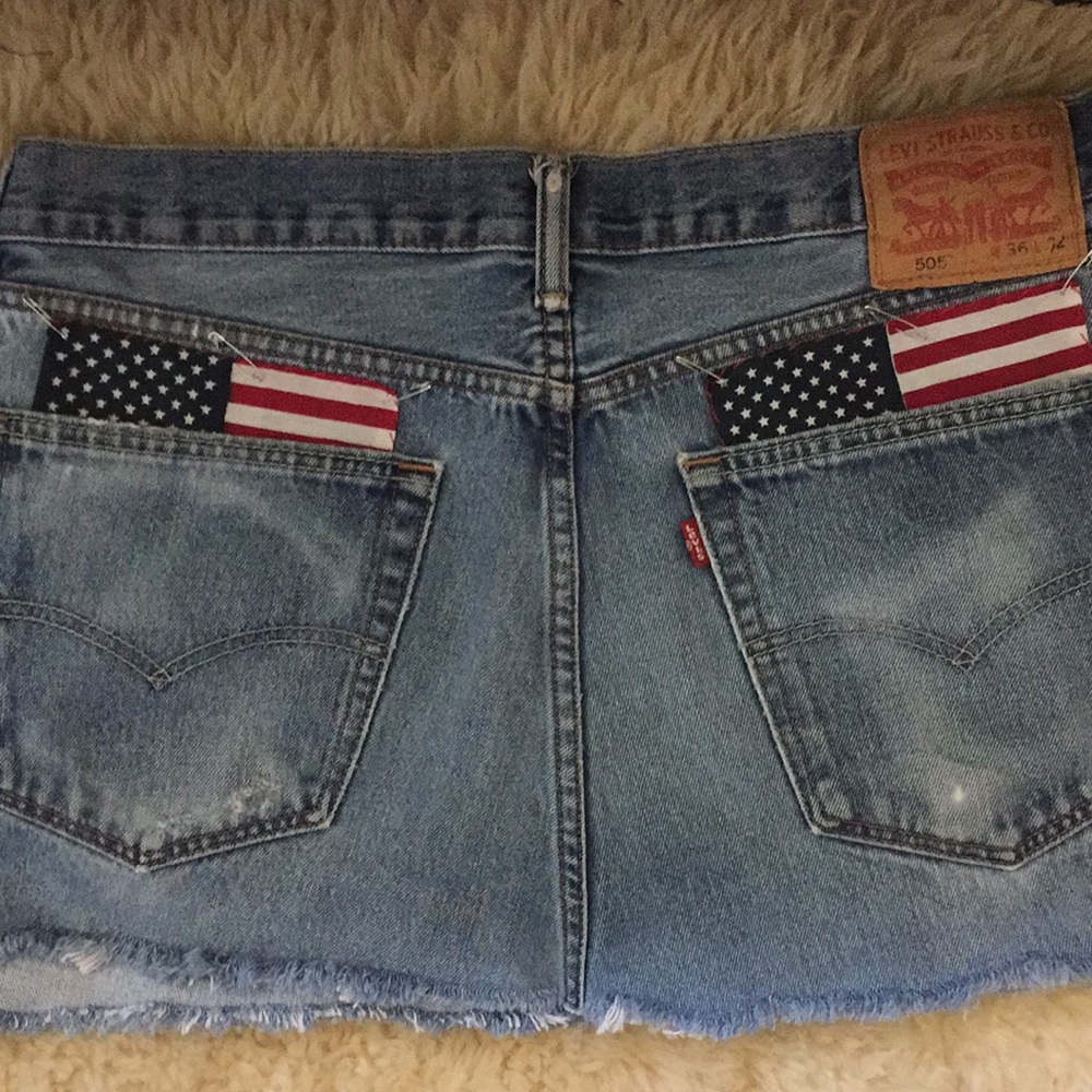 Levi's Blue Denim Mini Skirt with Flag Detail